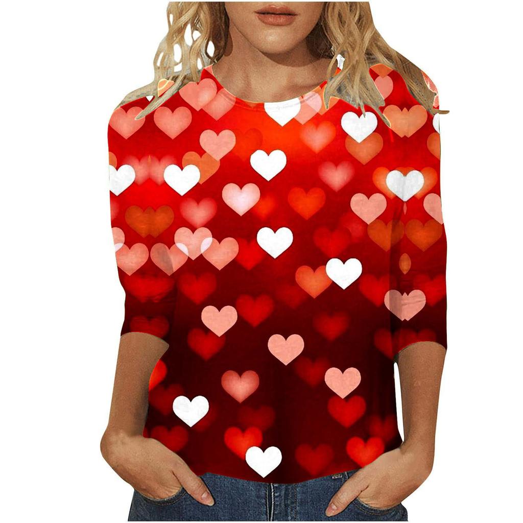 Круглый вырез 3D Love Printed Top Модные повседневные длинные рукава женские футболки