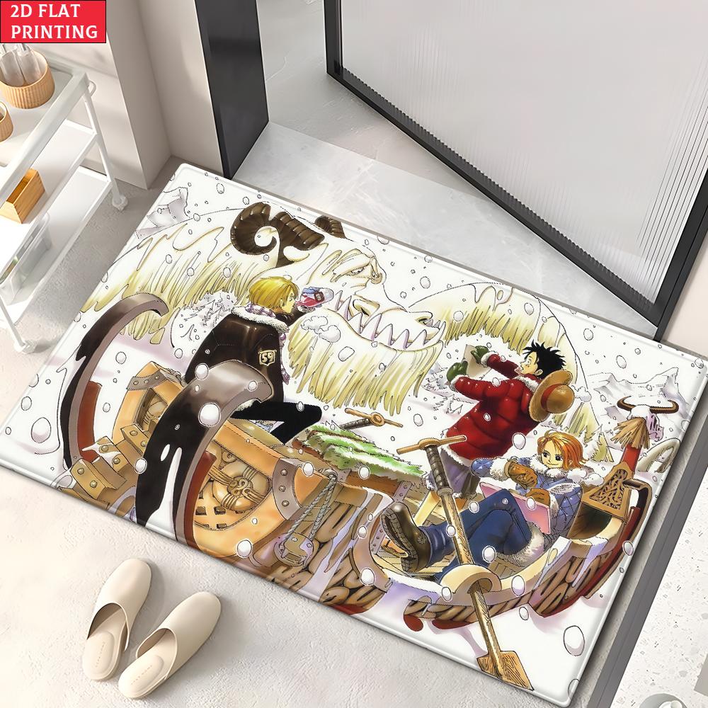 Anime Pirate Crew Treasure Doormat, Cartoon Character Non-slip Floor Mat, Decorative Entrance Rug for Home Living Room Bedroom