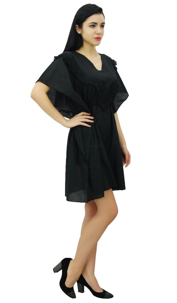 Bimba Женский короткий кафтан, хлопковый летний пляжный кафтан с завязками на талии