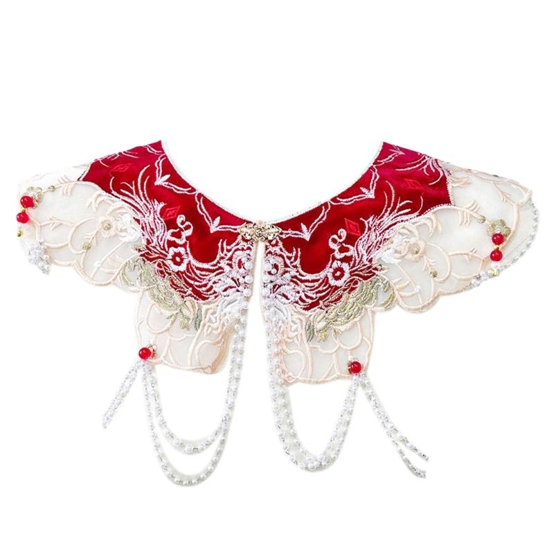 False Collar Lace Shawl Wrap Yunjian Collar Detachable Embroidery Hanfu Floral Decorative Chinese Yunjian Tassels DXAA