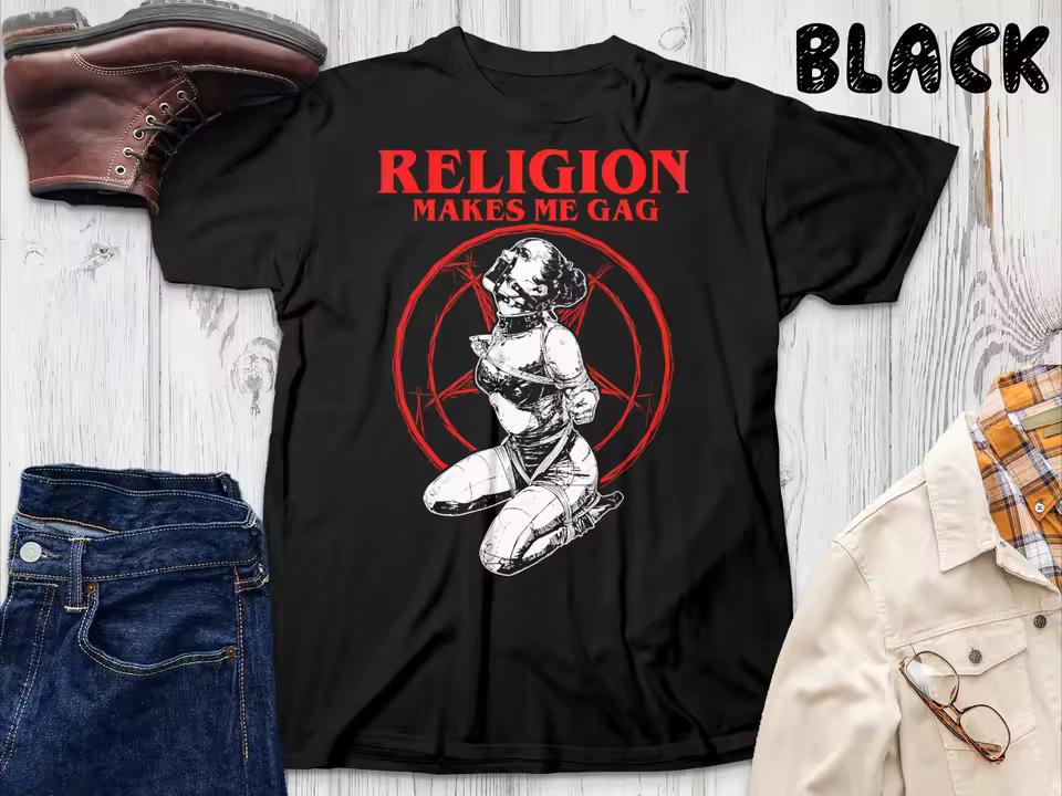 Religion Makes Me Gag Nun Vintage Tshirt Unholy Nun Shirt Unisex T-Shirt Goth Clothing Men, Spooky Shirt