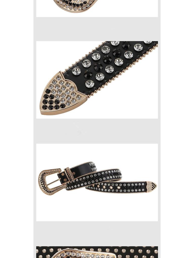 Women's Rhinestone Crystal Waist Belt for Jeans or Dress, European and American Style with Inlaid Rivets