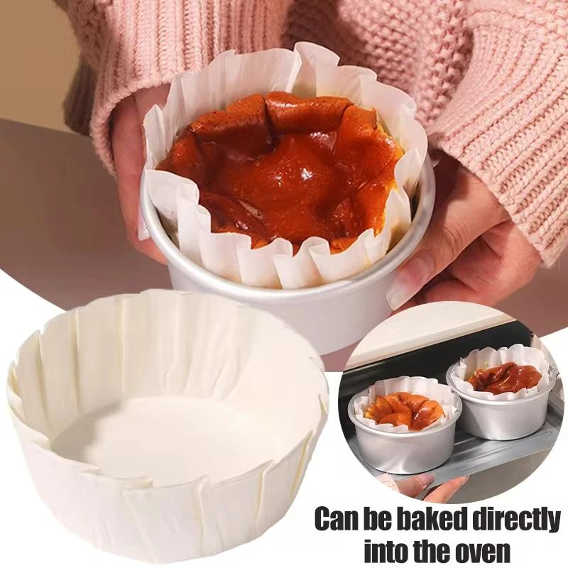 50/100pcs Basque Cheesecake Oil Paper Tray Foldable Cake Mold Disposable Release Mousse Cake Paper Baking Oil Proof Edge Paper