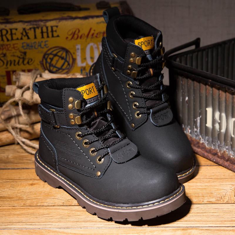 Мужские высокие рабочие ботинки, зимние, кожаные, с флисовой подкладкой, водонепроницаемые, универсальные, для пар, мужские ботинки в британском стиле