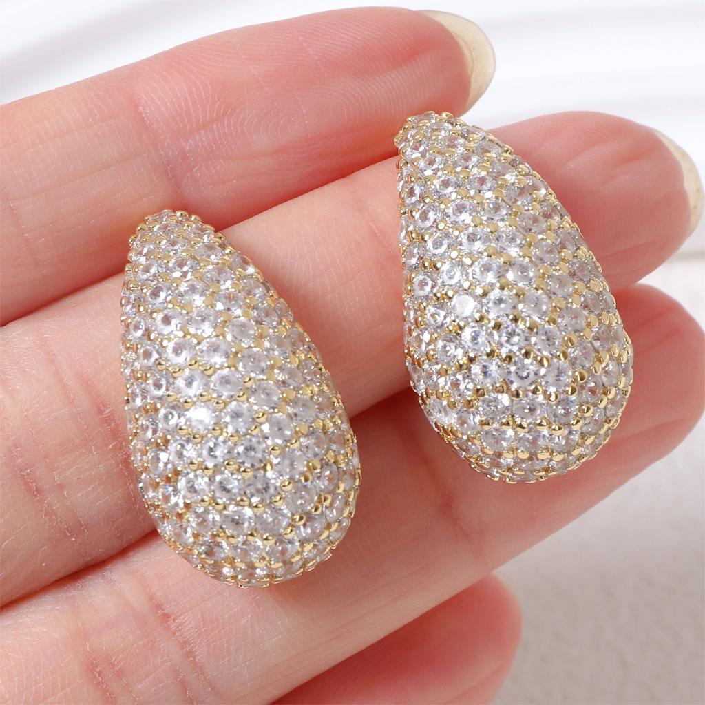 Micro-inlaid Diamond Zircon Water Drop Earrings for Women with Light Luxury High-end Hollow Earrings
