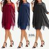 Women New Fashion Chiffon Overlay Three Quarter Sleeve Lace Dress Oversize S-5XL