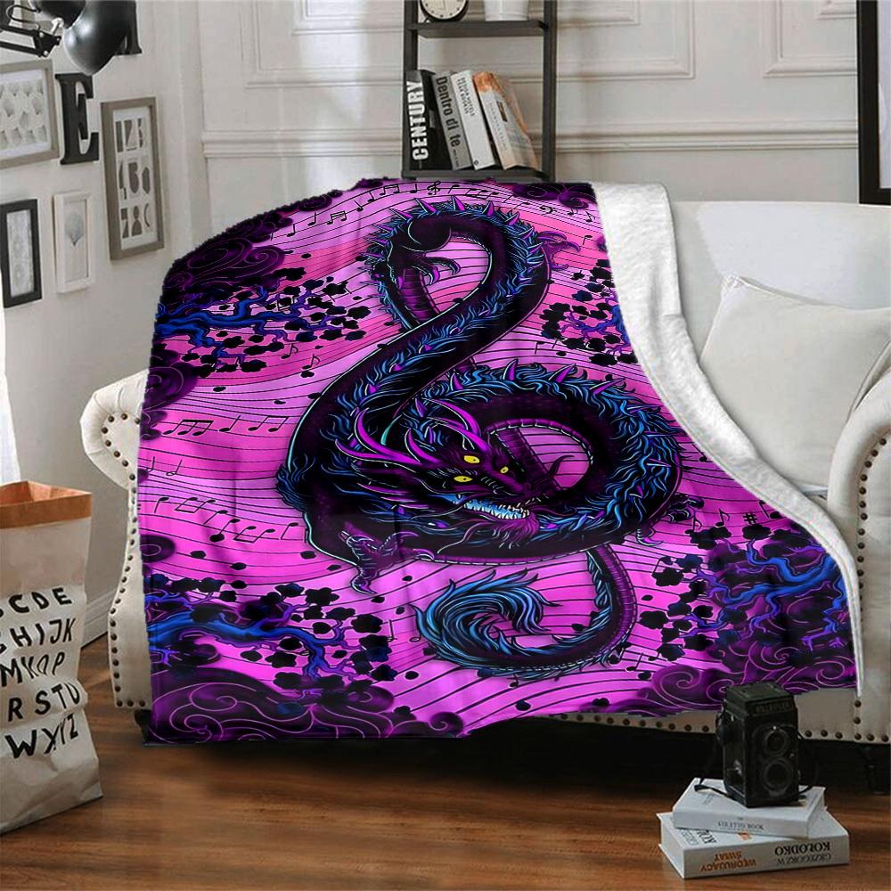 1pc Music Dragon Blanket, Lightweight Flannel Throw Blanket for Sofa, Bed, Travel, Camping, Living Room, Office, Couch, Chair, and Bed
