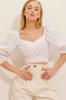 Women's Blouse New Season Fashion White V-Neck Tie Waist Poplin Crop Blouse