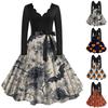 Halloween Print Flare Dress For Women Long Sleeve Dress Casual Dresses