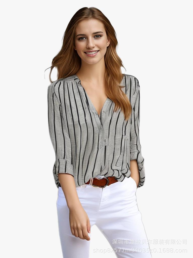 Простая и модная рубашка в полоску с принтом для женщин во внешней торговле, рубашка свободного кроя