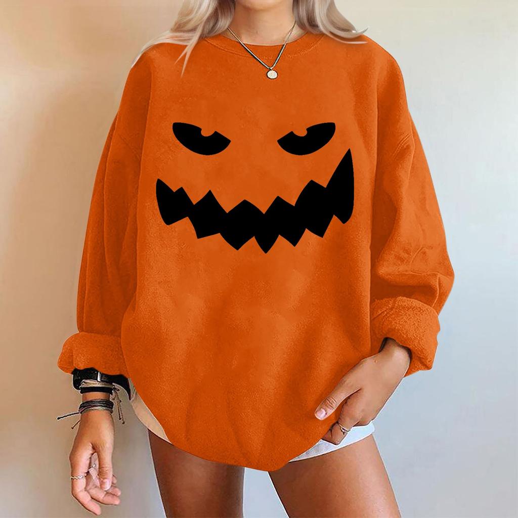 Женские повседневные модные толстовки с длинным рукавом и круглым вырезом с принтом Хэллоуина, пуловер, топ