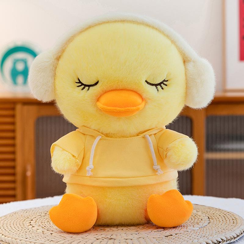 Adorable Yellow Duck Hoodie Plush Pillow and Earphone Hug Doll