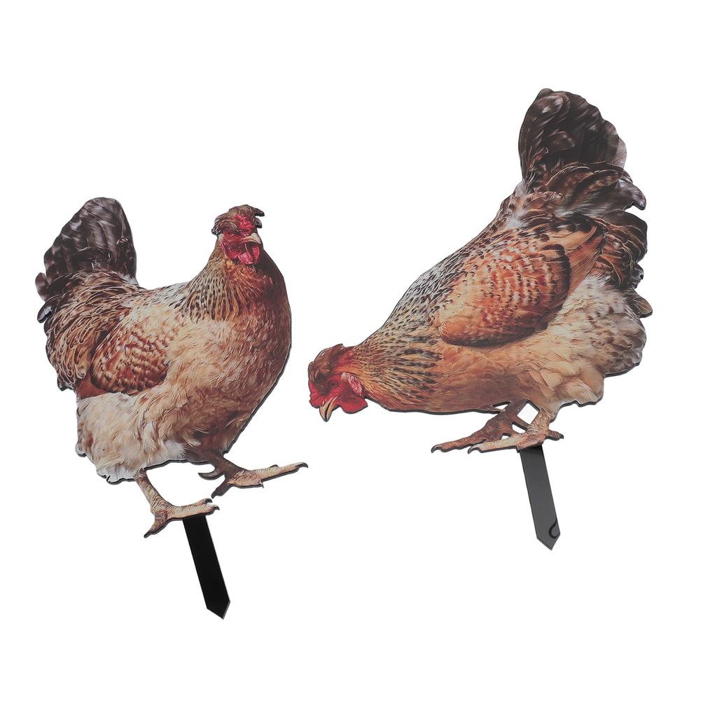 2pcs Hen Garden Stake Ornament Acrylic Stereoscopic Simulation Colorful Outdoor Chicken Ground Plug