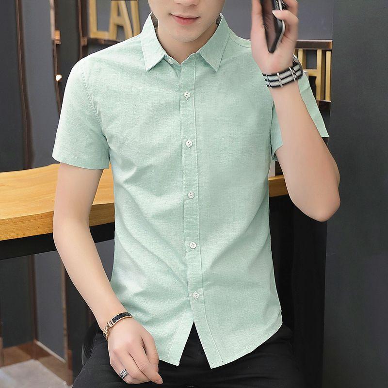 Summer Men's Short-sleeved Shirt Trend Fashion Embroidery Shirt Slim Work Men's Professional Inch Shirt
