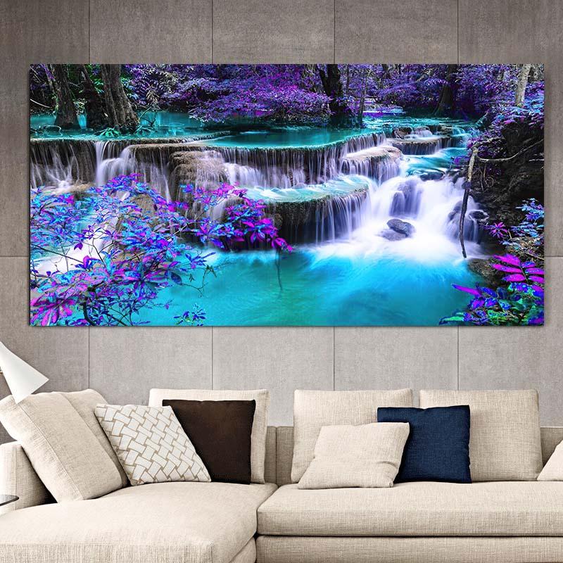 Пейзаж Водопад Картина на холсте Настенная живопись Пляж Восход Плакат Печать Картина для скандинавского домашнего декора Декор для гостиной Настенный декор