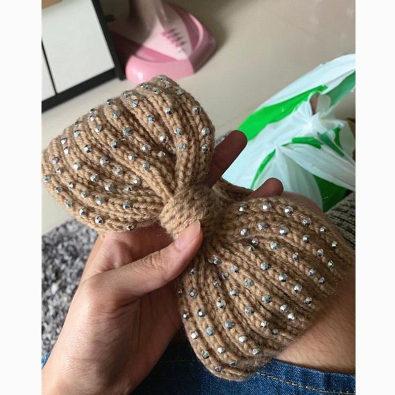 Зимние вязаные повязки на голову для женщин. Теплая повязка на голову крючком со стразами. Шерстяные теплые повязки для волос. Широкий головной убор в виде тюрбана. Модные аксессуары для волос.