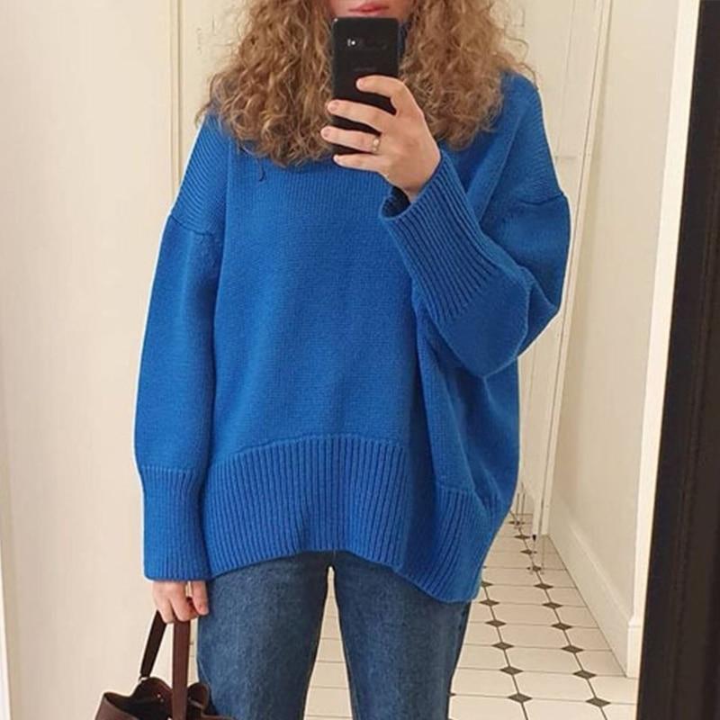 Autumn Winter Women Solid Turtleneck Knitted Sweater Pullovers Fashion Female Long Sleeve Loose Oversized Jumper
