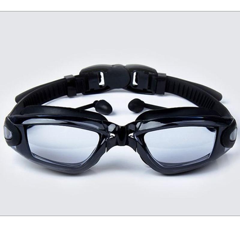 Silicone one-piece nose bridge swimming goggles with integrated earplugs, waterproof, anti-fog, high-definition, professional swimming goggles for