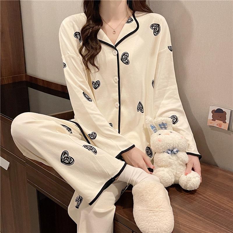 Autumn and Winter Women's Pajamas Home Outfit Girl Spring and Autumn Cardigan Lovely Sweet Girl Student Home Outfit