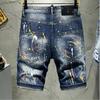 Men Summer Shorts Jeans Holes Denim Shorts Paint Casual Streetwear Jeasn Shorts High Quality Men Slim Fit Stretch Jeans