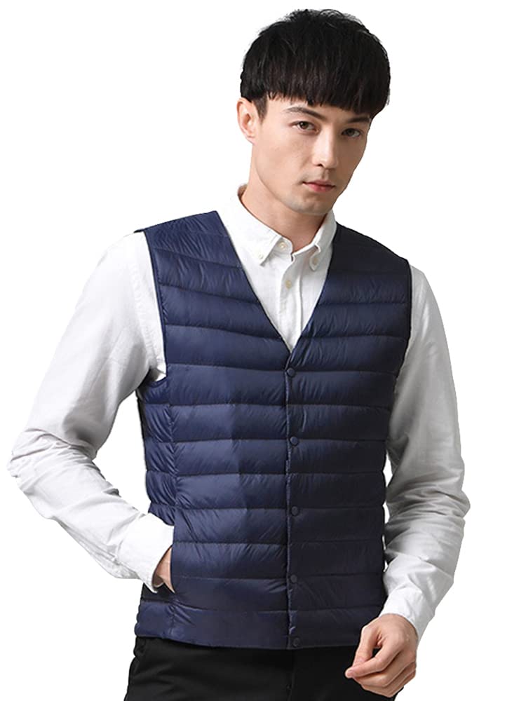 CLAZOLIY Мужской жилет без воротника с внутренним пухом и CL111, Сверхлегкий, Теплый, Легкий, Компактный, (XL, темно-синий)