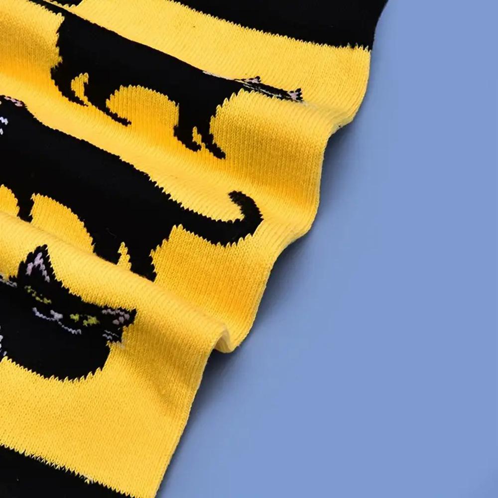 1/2 Pairs Cartoon Cat Pattern Men Cotton Mid Tube Socks Fashionable Printing Soft Comfortable Breathable Sports Leisure Socks