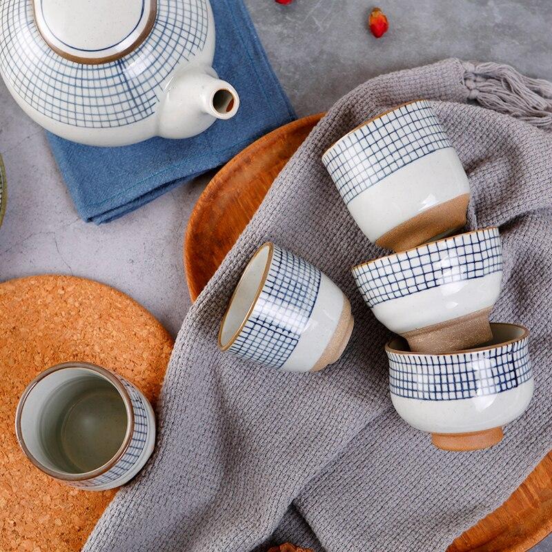 Керамическая чашка для супа в японском стиле, грубая керамика, ручная роспись, решетчатый узор, чайные чашки, креативные ретро чашки для вина, офисная посуда