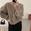 Gentle Style Cable Knit Loose Lazy Style Knitted Cardigan for Women Short V-neck Bat Sleeve Sweater Coat
