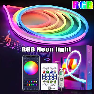 Игровая комната RGBIC Неоновые светодиодные ленты USB 5V Гибкий водонепроницаемый шнур с приложением Bluetooth Синхронизация с музыкой DIY Освещение для стола и стен