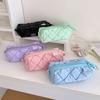 Cute Candy Color Large Zipper Diamond Check Soft Pillow Pencil Bag Girl Stationery Pen Pouch School Supplies Portable Pencil Bag