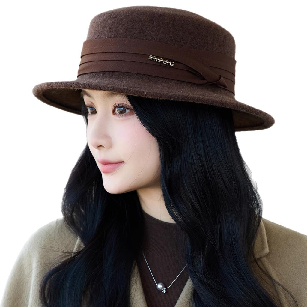 French celebrity hat women's new woolen flat hat temperament elegant face small retro top hat trend