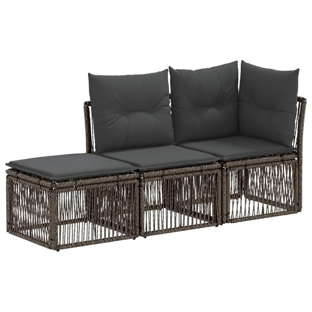 Garden Sofa Set 3 Pieces 3 Seater Gray Poly Rattan
