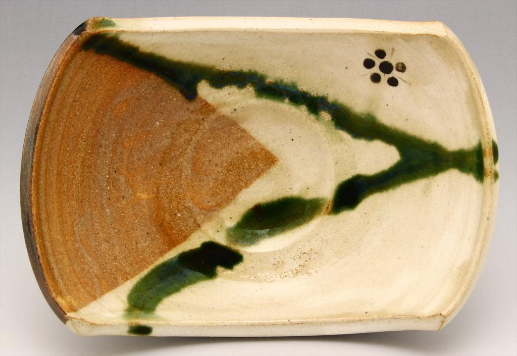 Seto Ware Miyake Oribe Boat-shaped Mukozuke (wooden Box) Yashichida Oribe 015-0009