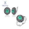 Natural Green Emerald Jewelry Set 925 Sterling Silver Rings Earrings Fine Jewelry for Women Wife Birthday Anniversary Gift