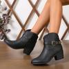 Plus Size Women's Ankle Boots Autumn/Winter New Retro Western Cowboy Boots Fashion Belt Buckle Square Heel Side Zip Short Boots