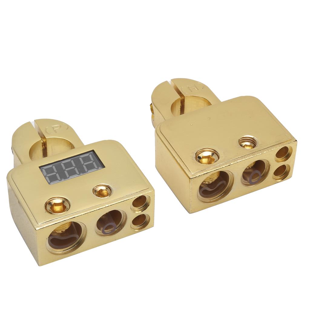 Car Battery Terminal Connectors Kit with Digital Voltmeter Display Stardand 0 4 8 10 AWG GaugeGold