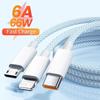 6A 3 In 1 USB Type C Cable 66W Super Fast Charging Cables for Huawei Xiaomi Samsung OPPO Lightning Data Cord for iPhone 1.2M