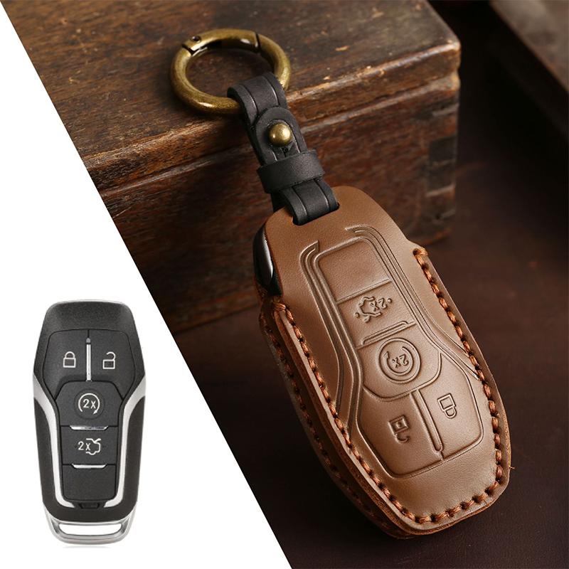 Leather Car Remote Key Case Cover Shell for Ford Fusion Mondeo Mustang F 150 Explorer Edge 2015 2016 2017 2018