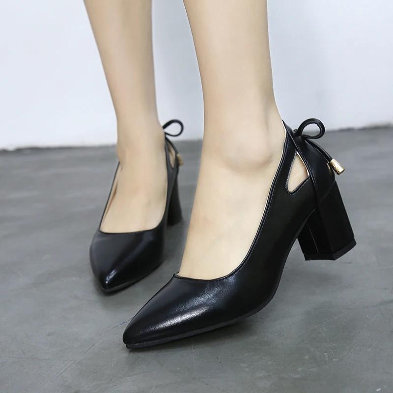 Fashion 2024 Spring New Women Pumps Leather Sexy Pointed Toe Square High Heels 6CM Shoe Ladies Fashion Shallow Derss Shoes Large Size 44
