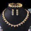 CMM Luxurious 3PCS Cubic Zirconia Dubai Gold Color Leaf Earrings Necklace Bracelet Sets