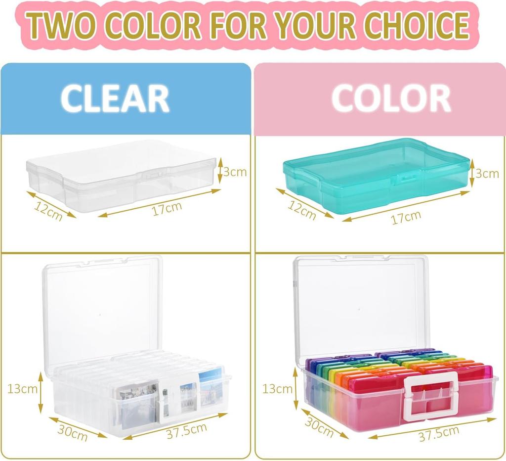 Коробка для хранения фотографий с ручкой, Органайзер для хранения фотографий с 16 внутренними кейсами и 1 листом этикеток для фотографий, рисунков