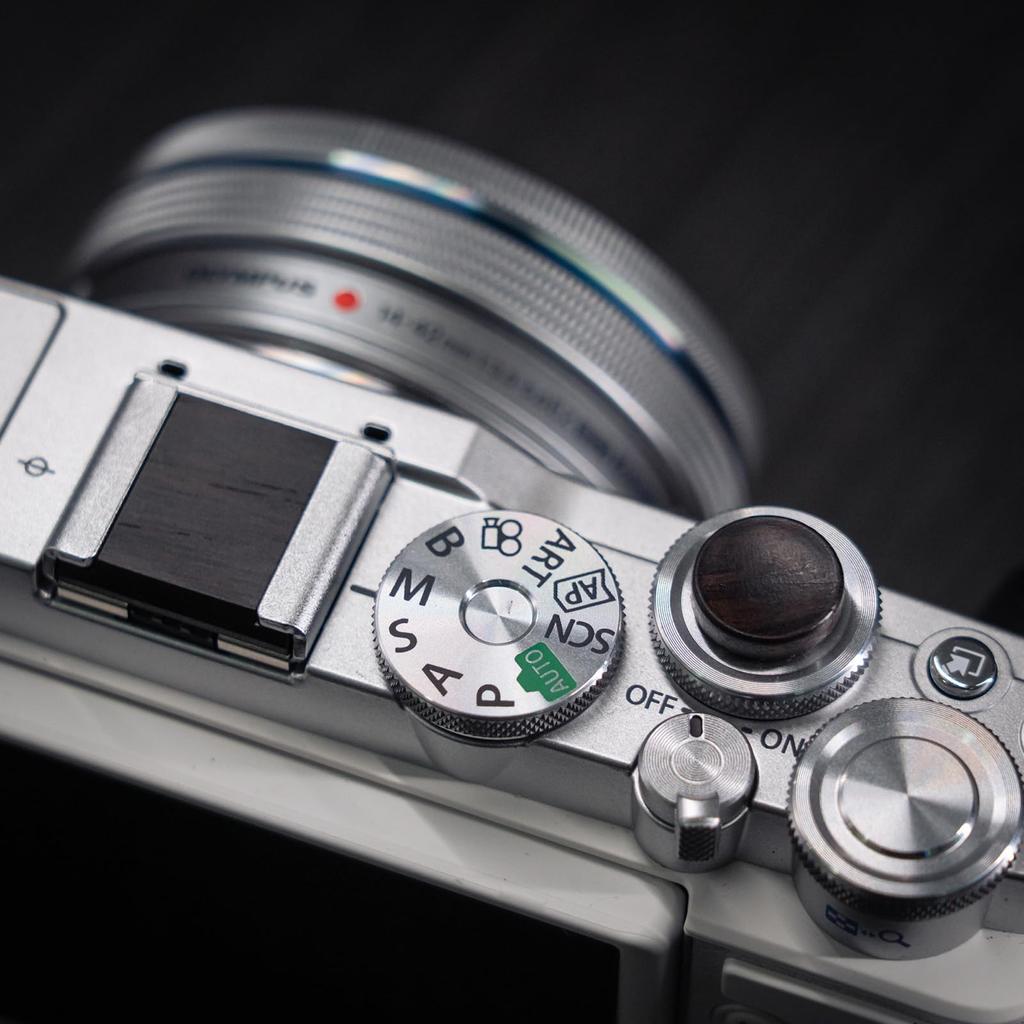 Iborrys Hot Shoe Cover Shutter Button Sticker Compatible with OM System Olympus PEN and Nikon Z FC Crafted from Premium Wood Retro Handcrafted by with