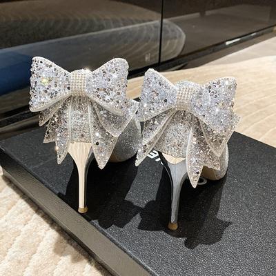 Модная новая обувь для женщины серебристого цвета женская летняя обувь свадебная обувь невесты стразы острый носок супер высокий каблук zapatos mujer