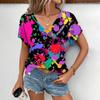 Color Splashed Ink Pattern 3D Print T-shirt Women Streetwear Casual T Shirts Tops Woman Harajuku V-Neck Tees Oversized Clothing