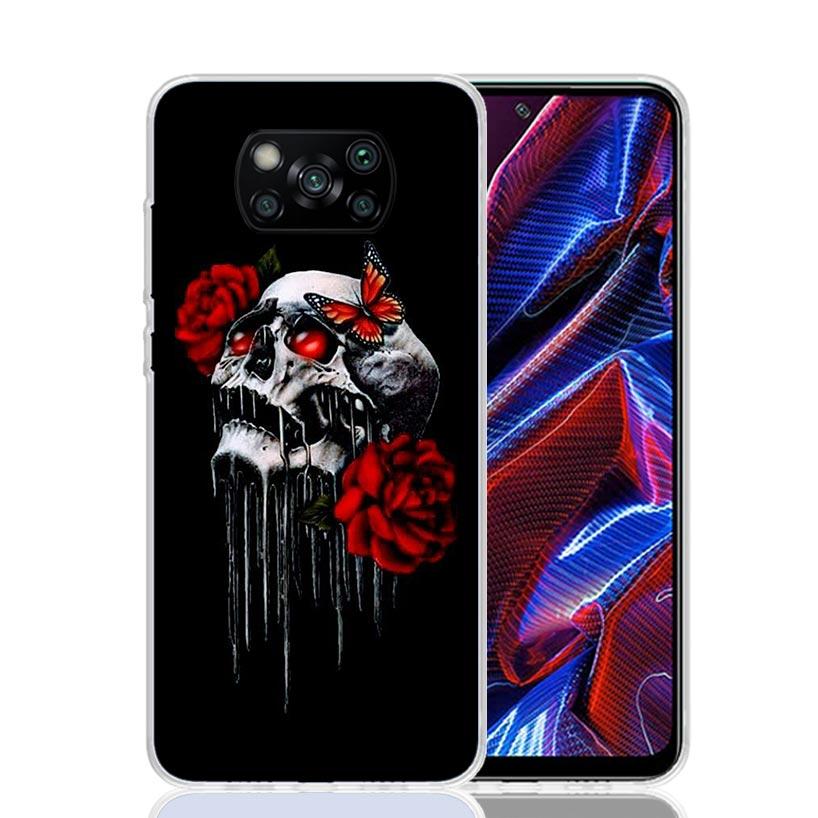 Человеческий скелет Красная роза Чехол для телефона Для Xiaomi Poco F7 Ultra X7 X6 Pro X5 Redmi 15 15C 13 13C 12 12C 10 10A 10C 9 9A 9C 9T Корпус