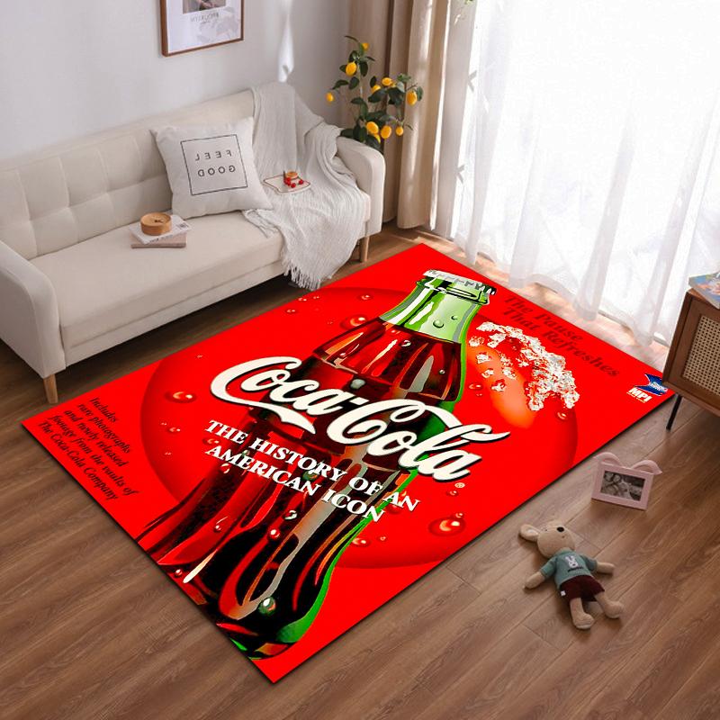 Red Coca-Cola Bottle Carpet with Logo and Text, Retro Style Design Suitable for use as an anti-slip for living room bedroom sofas