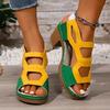 Plus Size High Heel Sandals Summer New Round Toe Open Toe Color Block Cutout Platform Non-slip Block Heel Shoes