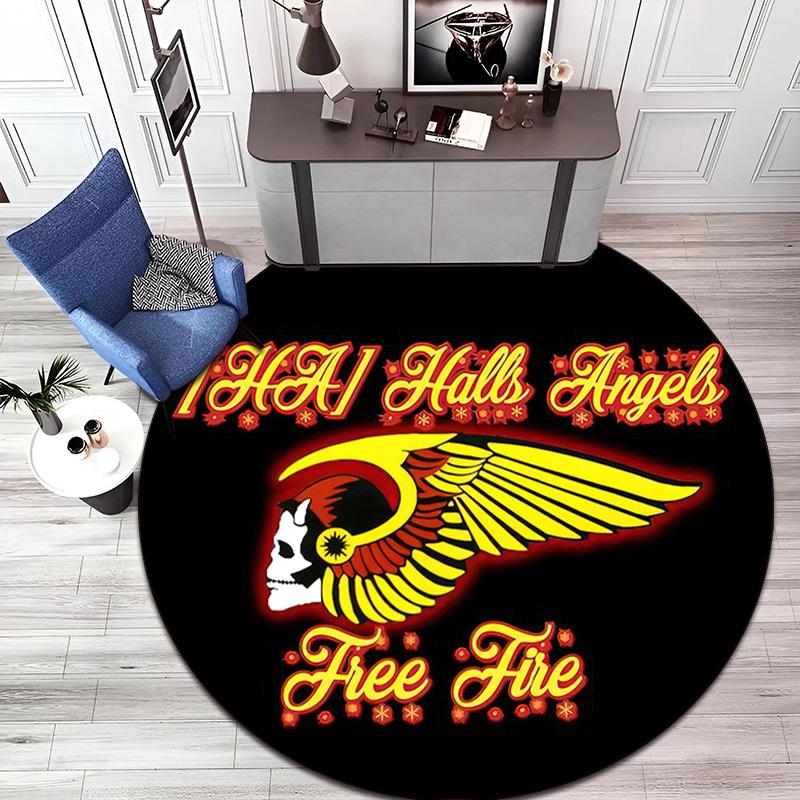 Gang violence Motorcycle enthusiasts Hells Angels Motorcycle Club circular carpet is soft, home, bedroom, door mat decoration, and non slip carpet E3