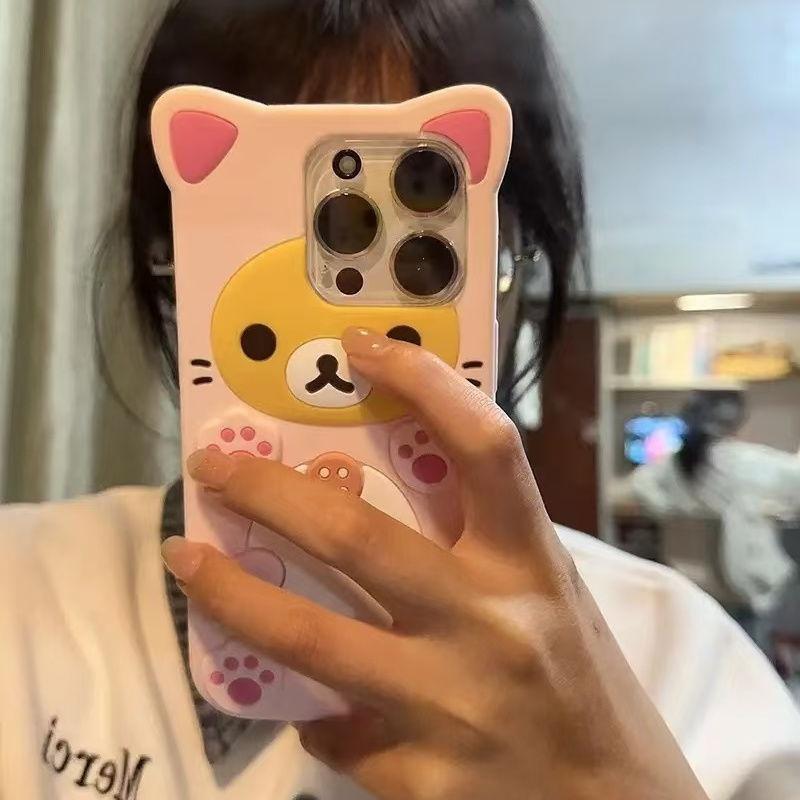 Милый медведь для iPhone 17 Pro max 16 15 14 13 12 Mini 11 Pro Max Xs XR 6 7 8 Plus SE Kawaii кошка силиконовый мягкий чехол