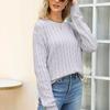 Women's Autumn and Winter Long Sleeve Knitted Solid Color Twist Crew-neck Pullover Sweater